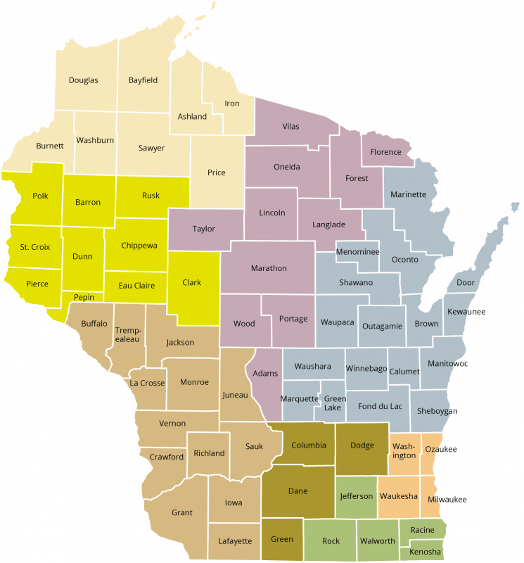 Map of counties in Wisconsin